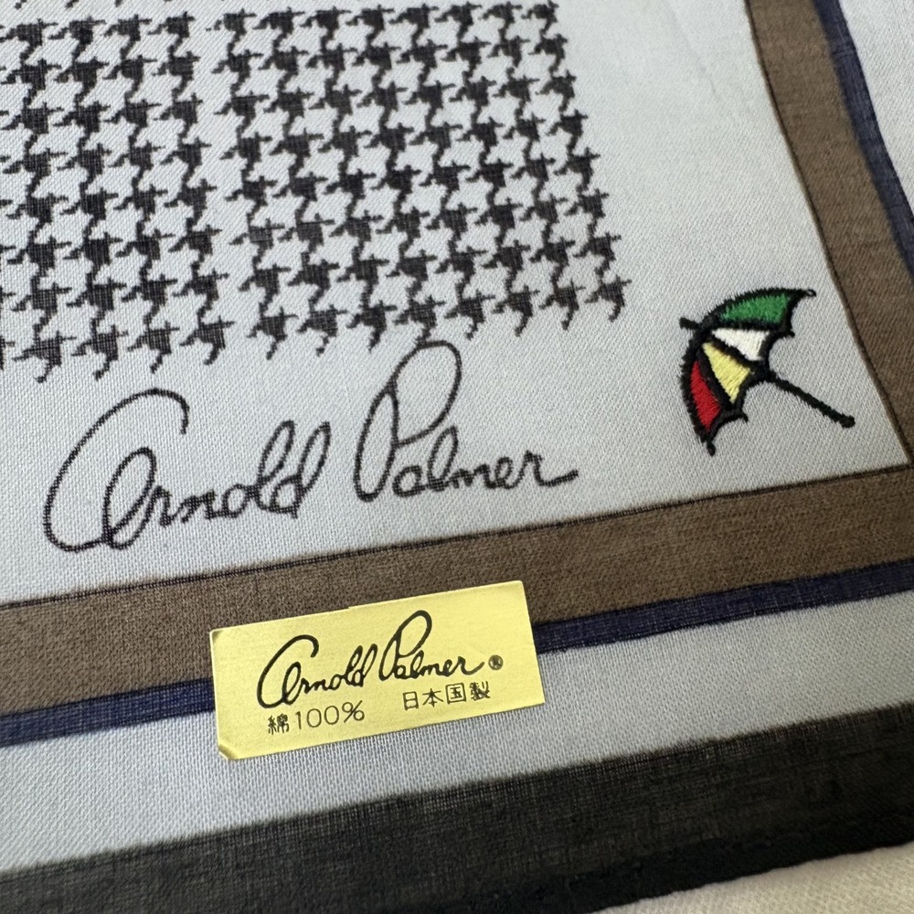 Arnold Palmer Scarf Handkerchief Houndstooth Cotton Blue Umbrella Logo 19"